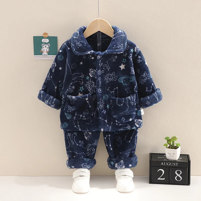 New Autumn Winter Baby Clothes Children Sleepwear Girls Fashion Cartoon Long Sleeve Top Pants Toddler Boys Costume Kids Pajamas