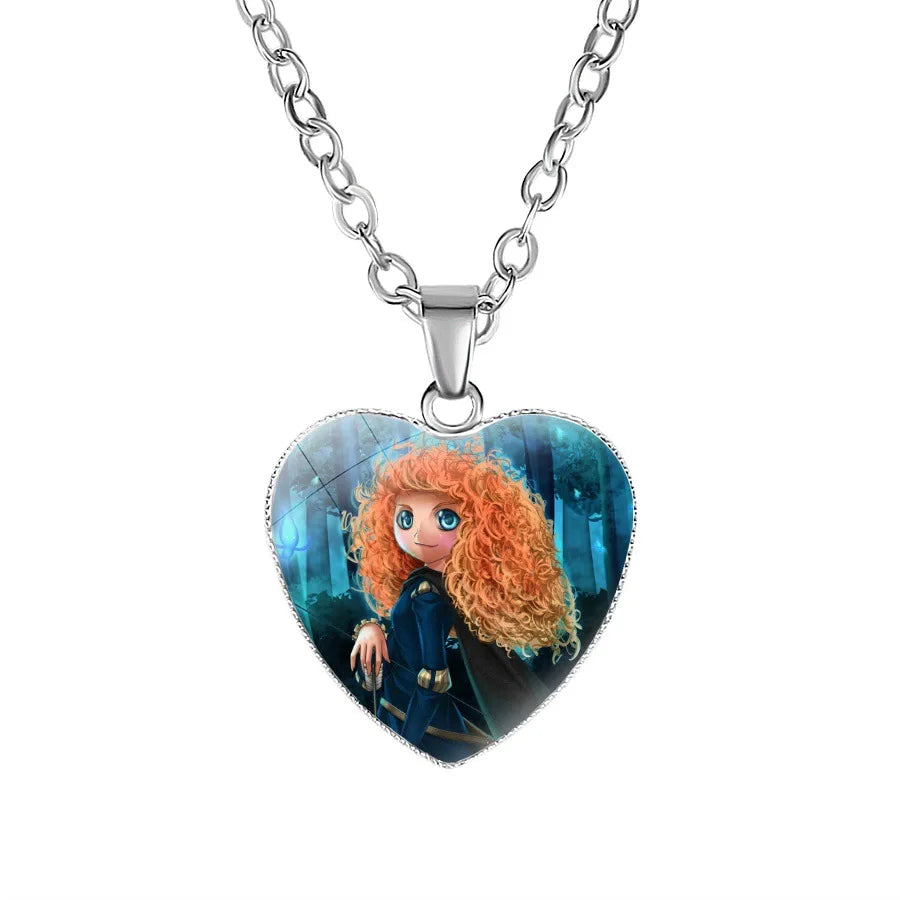 Disney Frozen Moana Tangled Aladdin Necklace Love Heart Shape Pendant Girl Cartoon Anime Figures Princess Accessories Kids Gifts