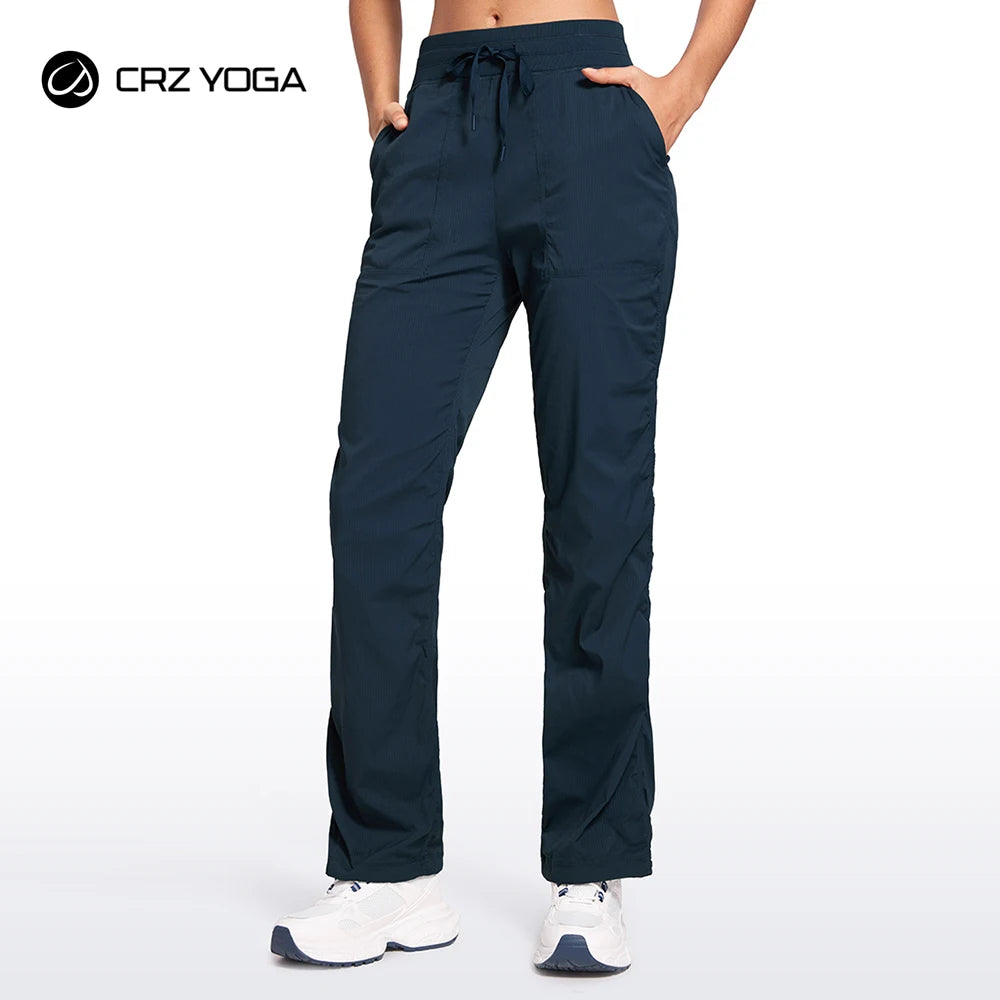 CRZ YOGA Lightweight Workout Pants for Women Casual Ruched Straight Leg Pants Work Gym Athletic Pants with Pockets
