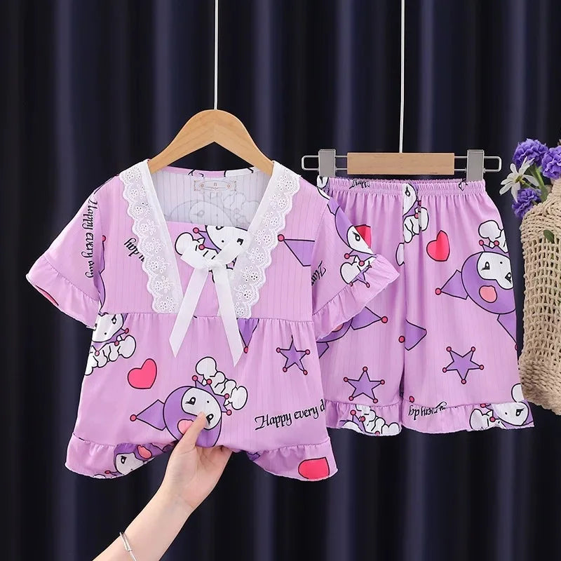 New  Cartoon  Casual Sports Children&#39;s Pajamas Shorts Kuromi Home Clothing Summer Clothing Printing T-shirt Shorts