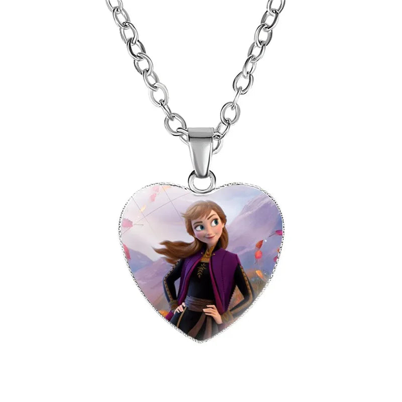 Disney Frozen Moana Tangled Aladdin Necklace Love Heart Shape Pendant Girl Cartoon Anime Figures Princess Accessories Kids Gifts