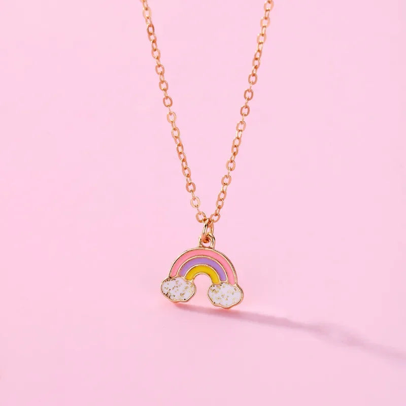 Lovecryst 3Pcs/set Rainbow Five-pointed Star Heart-shaped Alloy Best Friend Necklace for Kids Girls Fashion Friendship Gifts