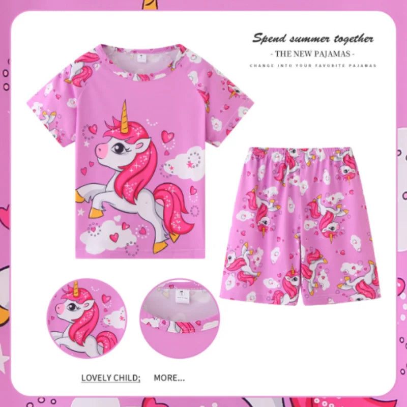 New Children Clothing Summer Winnie Bear Boys Girls Kids Clothing Sets Stitch Cartoon Suit Mikey Kid Sleepwear Short Sleeve