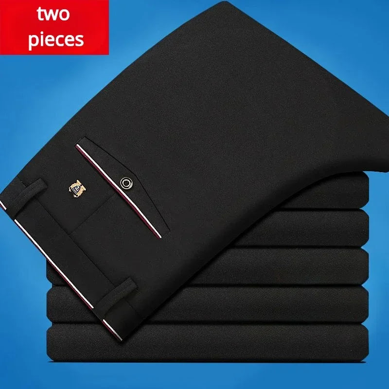 Men&#39;s Dress Pants Anti-Wrinkle High Elastic Slim Fit Casual Suit Pants Male Straight Slim Fit Formal Pencil Trousers Black Blue