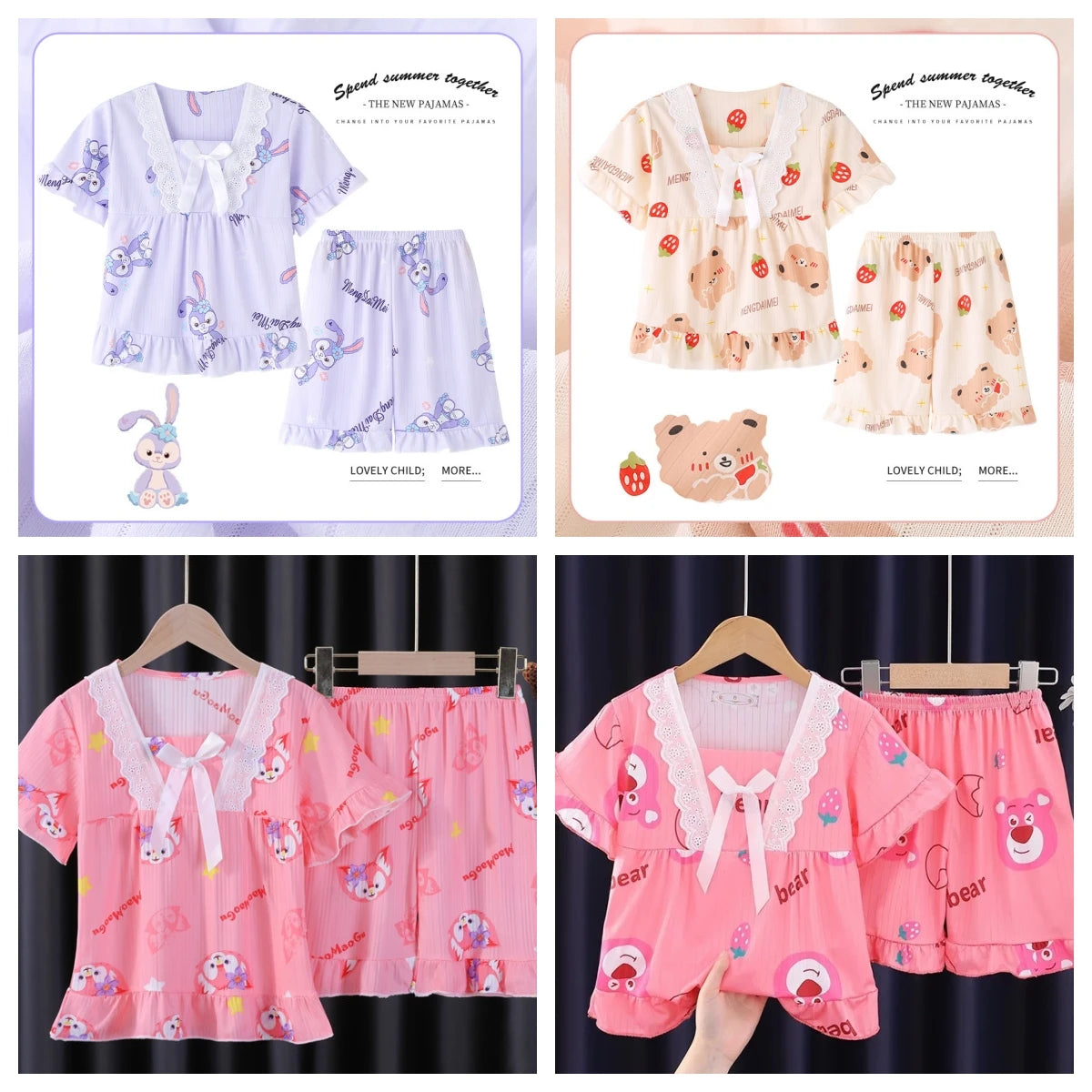 New Summer Children&#39;s Clothing Sets Sleepwear Girl LinaBell Short sleeved Pants Clothes Kids Lace Pajamas Set Baby Girls Pyjamas