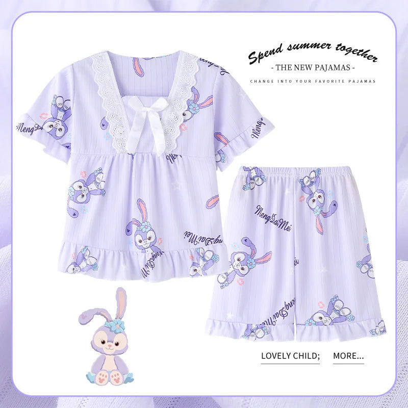 New Summer Children&#39;s Clothing Sets Sleepwear Girl LinaBell Short sleeved Pants Clothes Kids Lace Pajamas Set Baby Girls Pyjamas