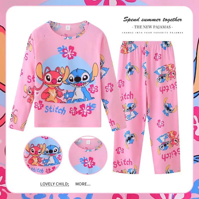 New Autumn Children&#39;S Clothing Sets Stitch Angel Boy Sleepwear Long Sleeved Pants Clothes Kids Pajamas Set Baby Girls Pyjamas