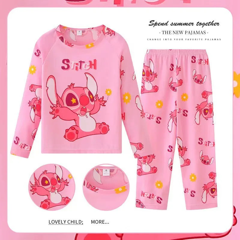 New Autumn Children&#39;S Clothing Sets Stitch Angel Boy Sleepwear Long Sleeved Pants Clothes Kids Pajamas Set Baby Girls Pyjamas