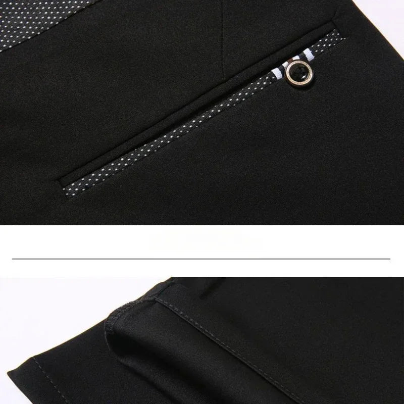 Men&#39;s Dress Pants Anti-Wrinkle High Elastic Slim Fit Casual Suit Pants Male Straight Slim Fit Formal Pencil Trousers Black Blue