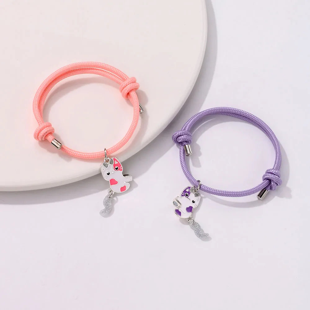 Luoluo&amp;baby 2Pcs/set Cartoon Magnet Cats Alloy Best Friend Bracelet BFF Friendship Jewelry Gifts for Kids