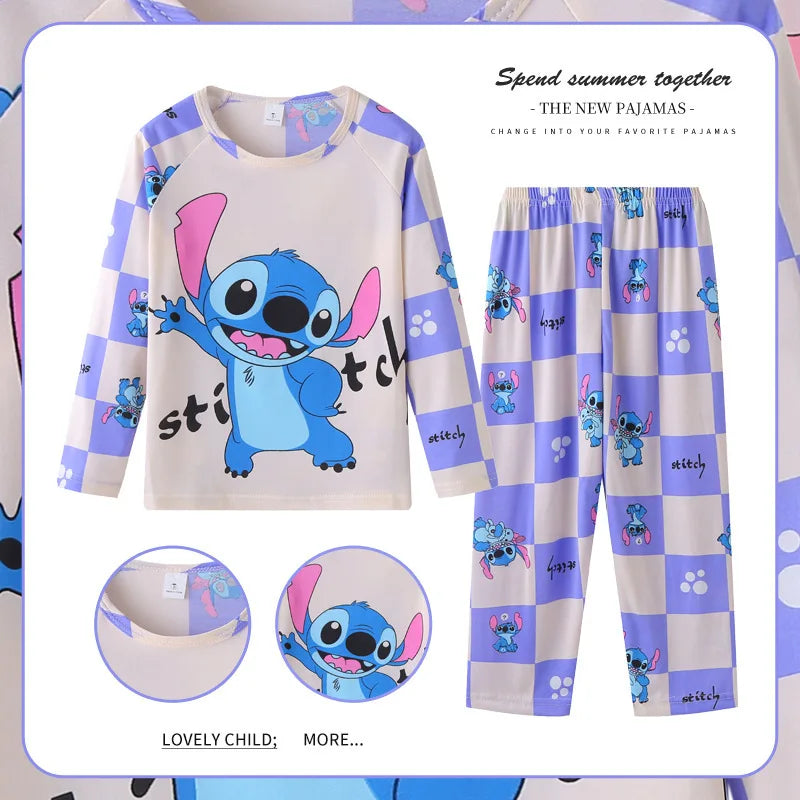 New Autumn Children&#39;S Clothing Sets Stitch Angel Boy Sleepwear Long Sleeved Pants Clothes Kids Pajamas Set Baby Girls Pyjamas