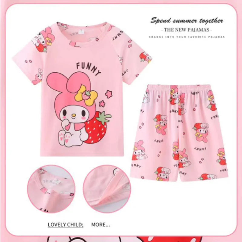 New Children Clothing Summer Winnie Bear Boys Girls Kids Clothing Sets Stitch Cartoon Suit Mikey Kid Sleepwear Short Sleeve