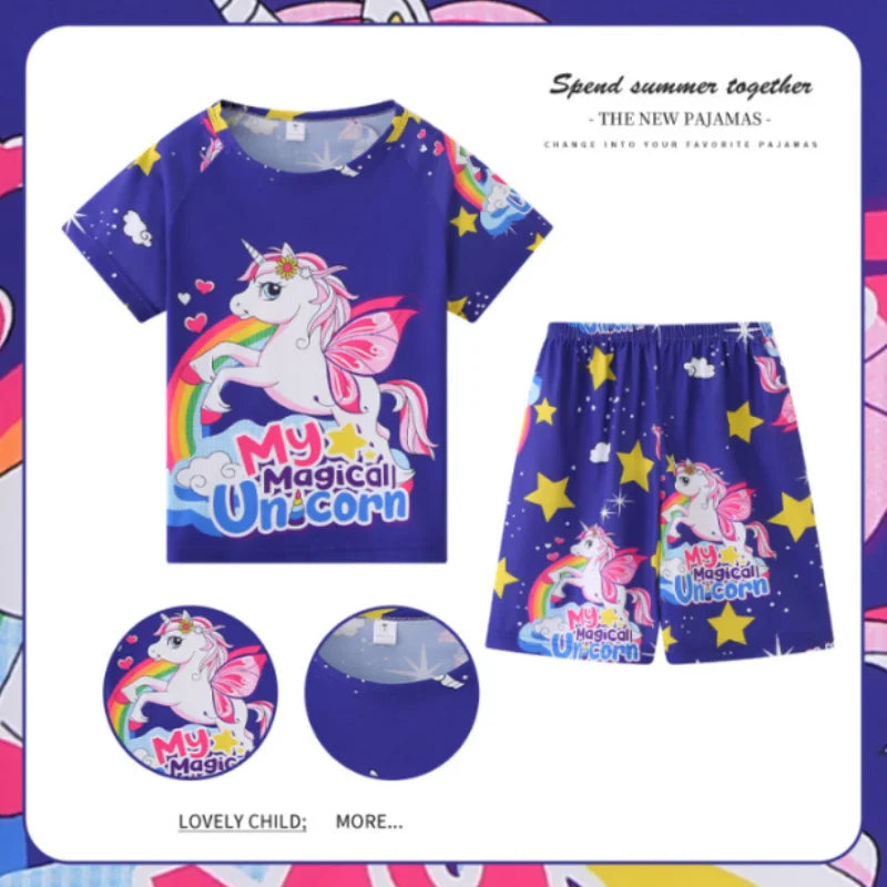 New Children Clothing Summer Winnie Bear Boys Girls Kids Clothing Sets Stitch Cartoon Suit Mikey Kid Sleepwear Short Sleeve