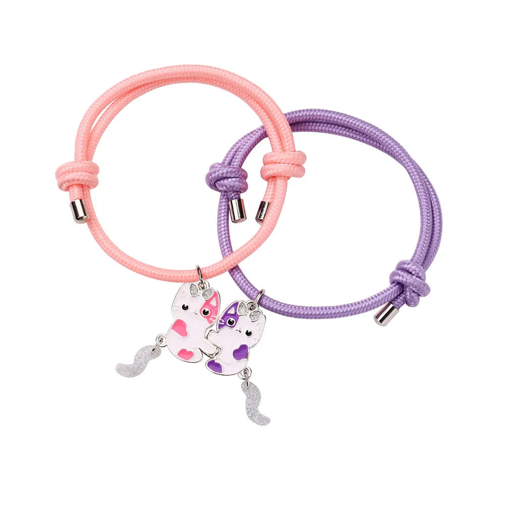 Luoluo&amp;baby 2Pcs/set Cartoon Magnet Cats Alloy Best Friend Bracelet BFF Friendship Jewelry Gifts for Kids