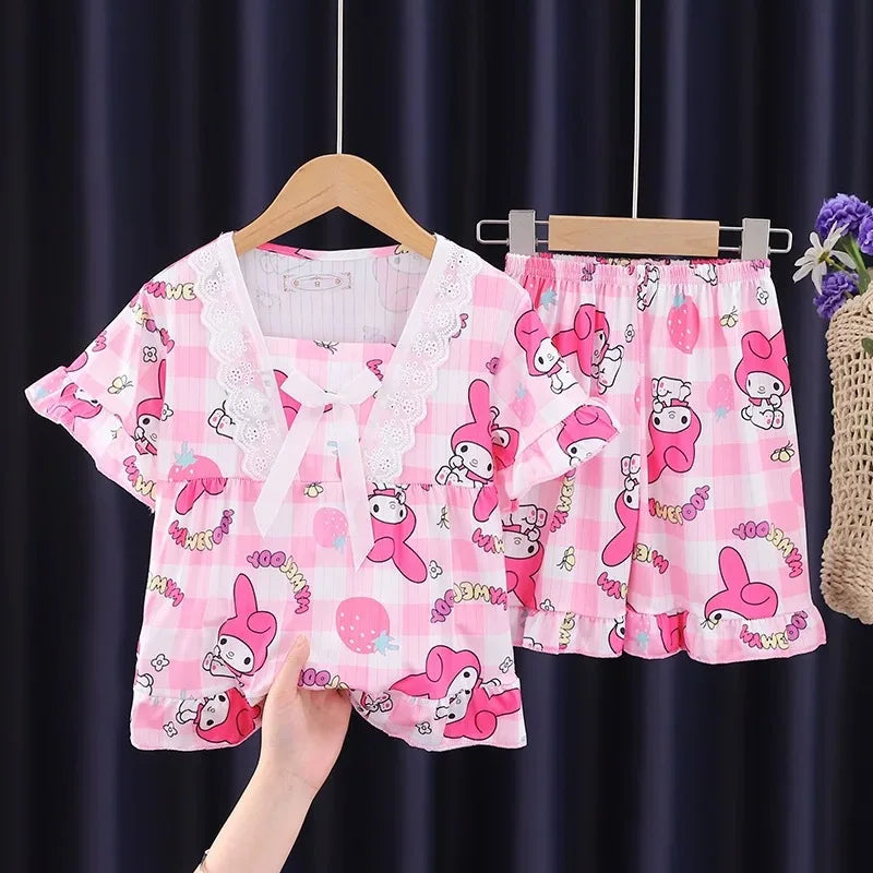 New Summer Children&#39;s Clothing Sets Sleepwear Girl LinaBell Short sleeved Pants Clothes Kids Lace Pajamas Set Baby Girls Pyjamas