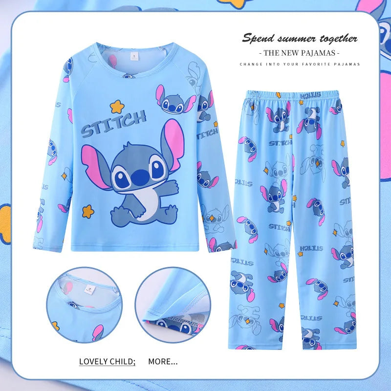 New Autumn Children&#39;S Clothing Sets Stitch Angel Boy Sleepwear Long Sleeved Pants Clothes Kids Pajamas Set Baby Girls Pyjamas