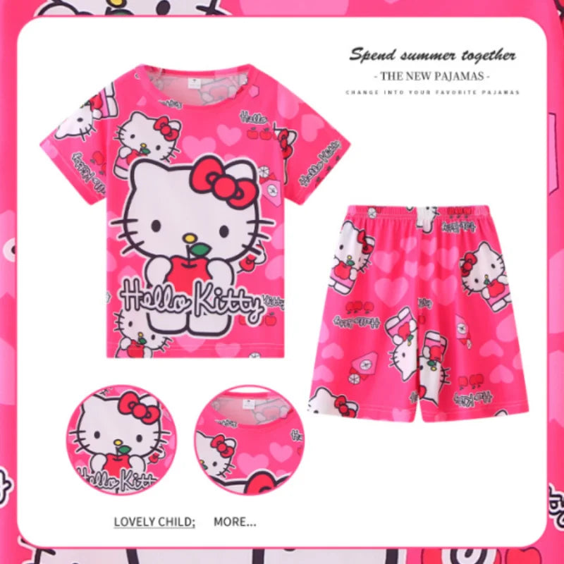 New Children Clothing Summer Winnie Bear Boys Girls Kids Clothing Sets Stitch Cartoon Suit Mikey Kid Sleepwear Short Sleeve
