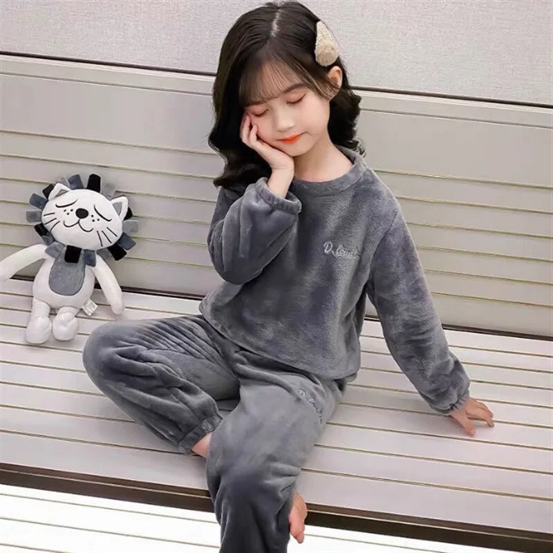 New Fall and Winter Children&#39;s Pajamas Coral Velvet Boys and Girls Thickened Warm Clothes Suit Parent-Child Home Wear Pajamas