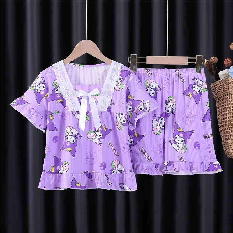 New  Cartoon  Casual Sports Children&#39;s Pajamas Shorts Kuromi Home Clothing Summer Clothing Printing T-shirt Shorts