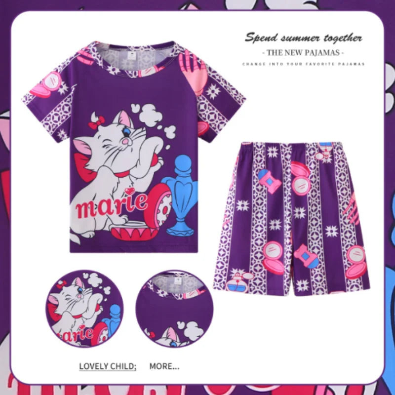 New Children Clothing Summer Winnie Bear Boys Girls Kids Clothing Sets Stitch Cartoon Suit Mikey Kid Sleepwear Short Sleeve