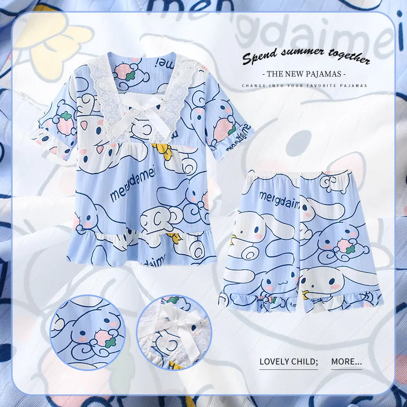 New Summer Children&#39;s Clothing Sets Sleepwear Girl LinaBell Short sleeved Pants Clothes Kids Lace Pajamas Set Baby Girls Pyjamas