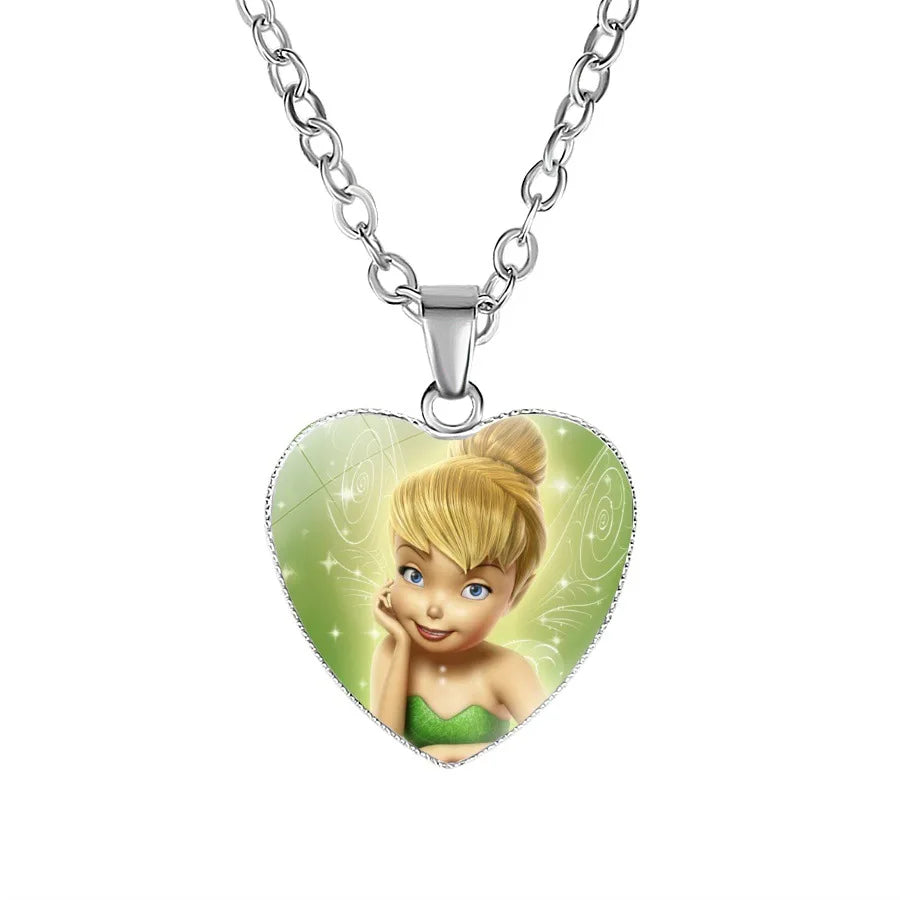 Disney Frozen Moana Tangled Aladdin Necklace Love Heart Shape Pendant Girl Cartoon Anime Figures Princess Accessories Kids Gifts