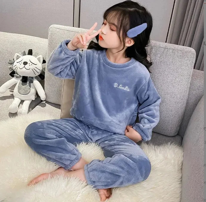 New Fall and Winter Children&#39;s Pajamas Coral Velvet Boys and Girls Thickened Warm Clothes Suit Parent-Child Home Wear Pajamas